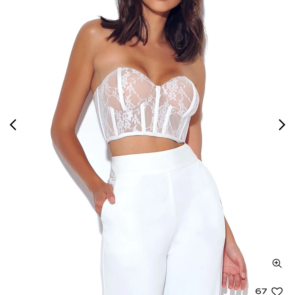 Miss Circle White Lace Corset Crop Top - Picture 4 of 12